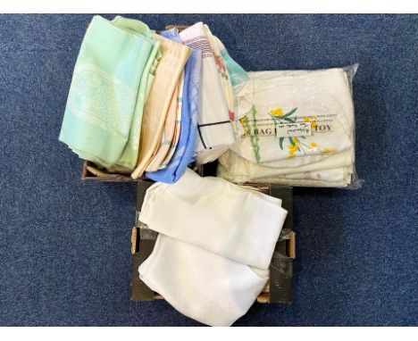 Collection of Assorted Vintage Table Clothes, 20+ in total, various designs and colours.