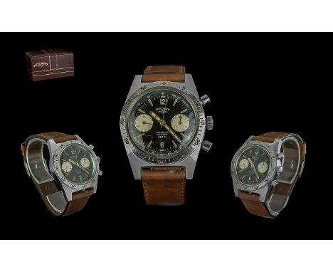 Rotary - Incabloc 17 Rubies Chronograph Steel Cased Wrist Watch, features water resistance to 450 feet, luminous numbers, bla