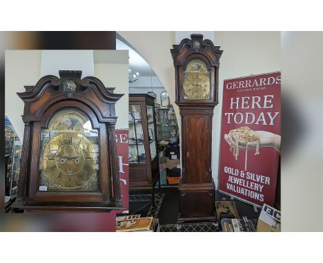 George III Mahogany Longcase Clock with brass dial marked for Thomas Atkinson of Ormskirk the case with fluted supports and b