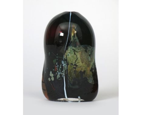 Sam Herman (born 1936) a shouldered vase with swollen body,  made at Lots Road, elliptical section, the dark glass body with 