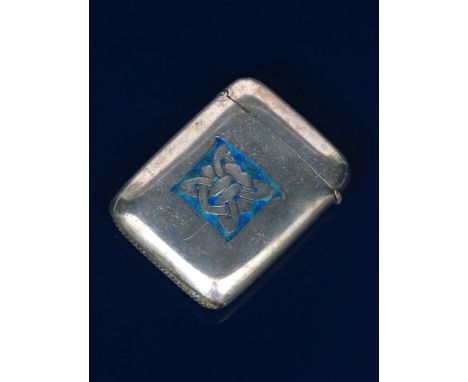 A Liberty &amp; Co silver and enamel vesta case designed by Archibald Knox,  rectangular with hinged cover, cast in low relie