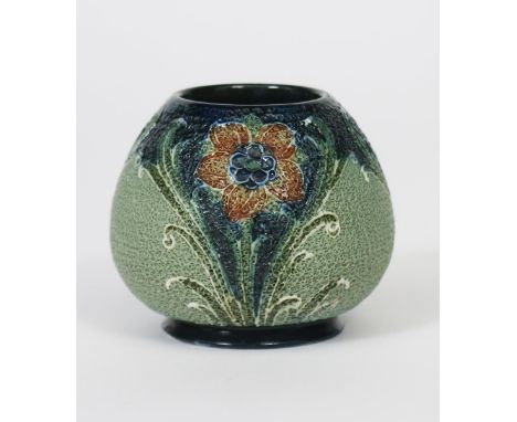 A James Macintyre &amp; Co vesta designed by William Moorcroft,  footed ovoid form, tubeline decorated with simple flower ste