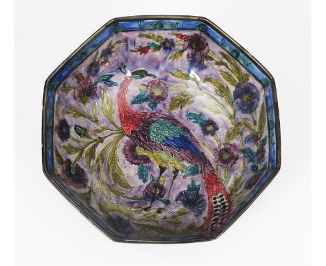 A Hancock &amp; Sons Morrisware bowl designed by  Frank Abrahams, C83-25, octagonal section, tubelined to the interior with a