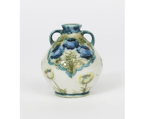 'Poppy Panel' a James Macintyre &amp; Co miniature vase designed by William Moorcroft, ovoid with twin-loop handles, painted 