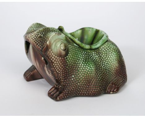 An Ault Pottery toad probably designed by Dr Christopher Dresser, model no. 854, modelled with scaly skin, the vase and liner