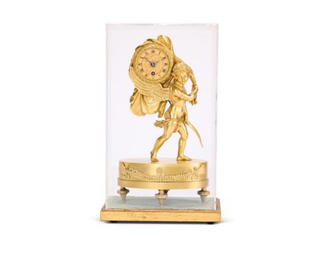 AN EMPIRE STYLE ORMOLU MANTEL TIMEPIECE CIRCA 1840    With small drum movement, signed PICKARD A PARIS 1565, and with Roman N