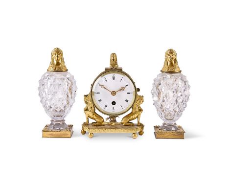 AN ORMOLU PENDULE D'OFFICER  LATE 19TH CENTURY  The eight-day timepiece movement with white enamel Roman numeral dial mounted