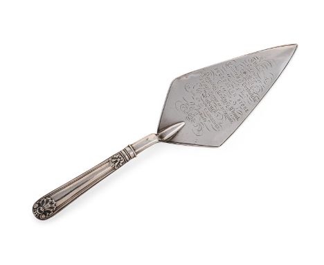 A VICTORIAN SILVER PRESENTATION TROWEL FRANCIS HIGGINS II, LONDON 1843 Engraved with a presentation inscription   33cm (13in)