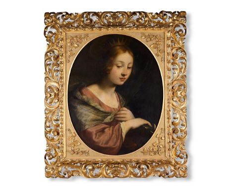 CIRCLE OF ONORIO MARINARI (ITALIAN 1627-1715) SAINT CATHERINE OF ALEXANDRIA Oil on canvas, framed as an oval 76.84 x 59.69cm 