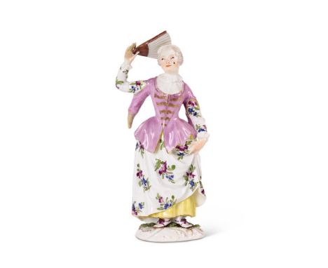 A MEISSEN MODEL OF A POLISH NOBLE WOMAN  CIRCA 1750  Modelled by P. Reinicke, unmarked  16cm high   Condition Report:  Small 