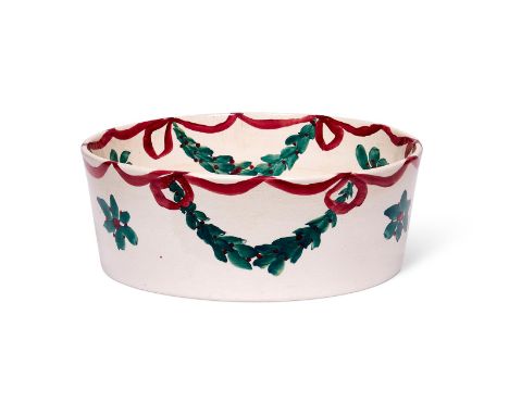 A LARGE WEMYSS BOWL PAINTED WITH SWAGS AND RIBBONS  LATE 19TH CENTURY  Script WHE monogram and impressed marks for Robt. Hero