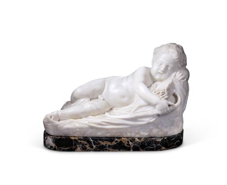 AFTER FRANCOIS DUQUESNOY (1597-1643)- A WHITE MARBLE FIGURE OF THE 'SLEEPING CUPID'  ITALIAN, 19TH CENTURY  Depicted asleep o