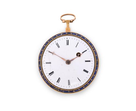 JEAN, PARIS A GOLD AND ENAMEL OPEN FACE POCKET WATCHMovement: Verge fusee, undersprung three armed balance Case: Gold two pie