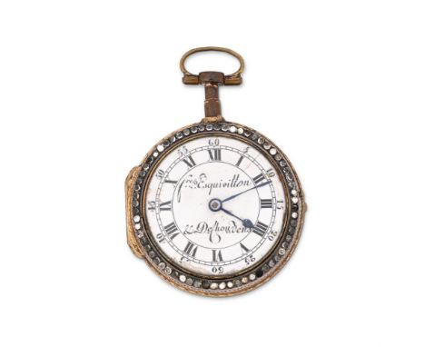 FRERES ESQUIVILLON & DE CHOUDENS  A FRENCH GILT METAL AND ENAMEL PAIR CASED POCKET WATCH, NO. 67007, CIRCA 1800Movement: Verg