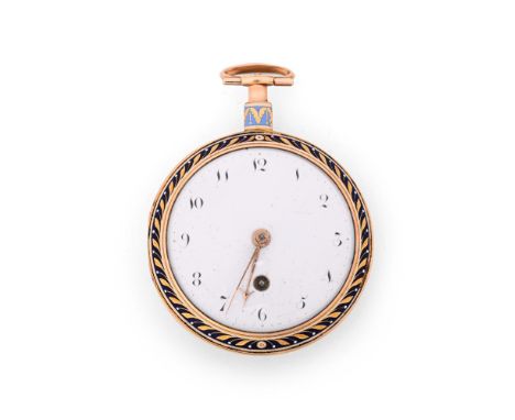 ANDREW CORNHILL A GOLD, SEED PEARL AND ENAMEL OPEN FACE POCKET WATCHMovement: Verge fusee, balloon balance cock, undersprung 