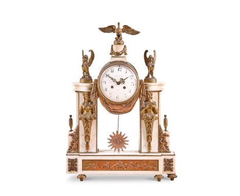 A FRENCH LOUIS XVI STYLE MARBLE AND GILT METAL CLOCK    LATE 18TH OR EARLY 19TH CENTURY     With eight-day bell striking move