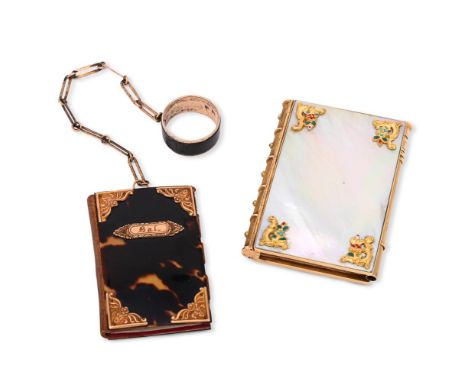 Y&nbspA REGENCY BOOK SHAPED GOLD AND MOTHER-OF-PEARL DANCE CARD HOLDER  CIRCA 1820   With mother-of-pearl front and back cove