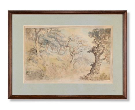 THOMAS ROWLANDSON (BRITISH 1756 - 1827) TREES ON A BANK IN A WOOD Pen, ink, pencil and watercolour 29.21 x 46.99cm (11¼ x 18¼