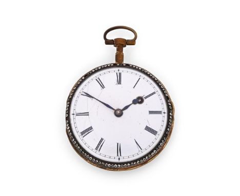 DANIEL MOILLIET, GENEVA A GILT METAL, PASTE AND ENAMEL OPEN FACE POCKET WATCH, NO. 14696, LATE 18TH CENTURYMovement: Verge fu