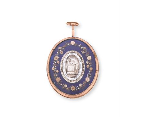 Y&nbspA LATE 18TH CENTURY MOURNING PENDANT  Centrally set with an oval ivory panel painted in sepia with a mourning figure ne