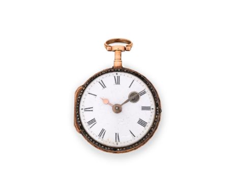 UNSIGNED A SWIS GOLD AND DIAMOND OPEN FACE POCKET WATCHMovement: Skeleton movement, verge fusee, undersprung three armed flat