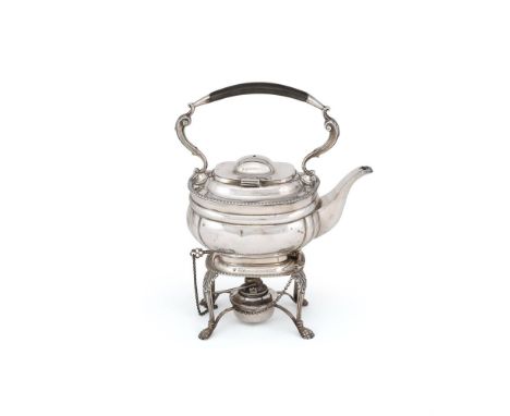 A SILVER OBLONG KETTLE ON STAND  F. B. THOMAS & CO. (CHARLES HENRY TOWNLEY & JOHN WILLIAM THOMAS), LONDON 1913  With a compos