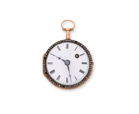 UNSIGNED A SWIS GOLD AND DIAMOND OPEN FACE POCKET WATCHMovement: Skeleton movement, verge fusee, undersprung three armed flat