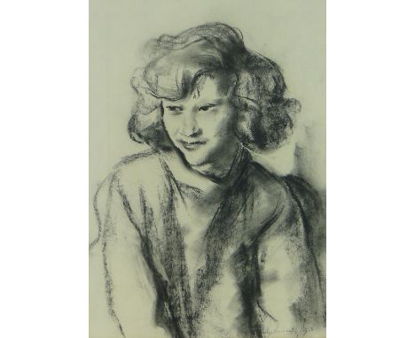 Philip Naviasky,
charcoal sketch, portrait of a girl, signed and dated 1923, 20" x 14", framed.
