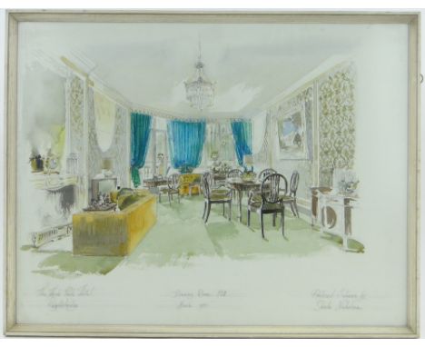Sheila Nicholson,
set of 3 watercolours, architectural interior decorator's designs for the Hyde Park Hotel, Knightsbridge, s