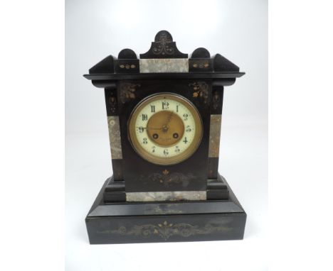 Slate and Marble Mantel Clock with Carved Details - Davies &amp; Sons Paris 