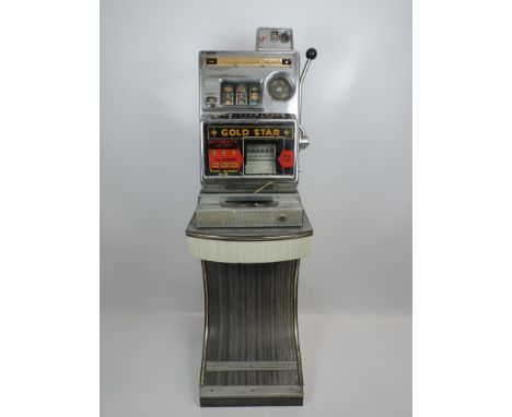 Vintage Nevada Aristocrat One Arm Bandit with Key and Coins - Damage to Display Panel