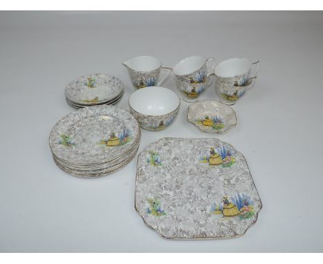 Vintage Imperial Bone China Part Tea Set - 4x Teacups, 4x Saucers, 6x Tea Plates, 1x Cake Plate, Sugar Bowl, Cream Jug and Sm