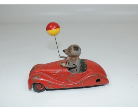 Vintage 1950s Schuco Sonny Mouse 2005 Tin Wind Up Toy Car - Missing Key 