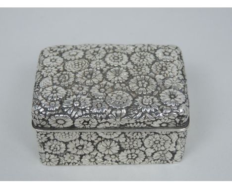 Unmarked Silver Trinket Box with Intricate Floral Design 