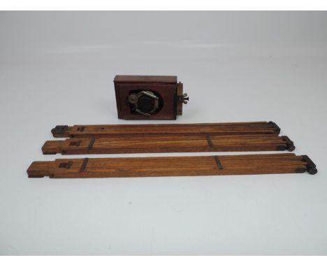 Mahogany and Brass Quarter-Plate Bellows Camera with Unicum Shutter and Aldis Anastigmat F/6 No.2 Lens with Lens Cap, Sheur &