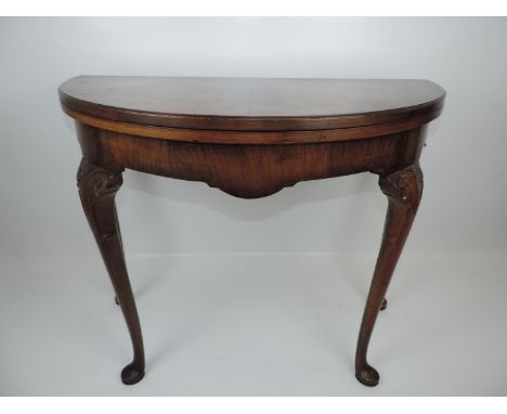 Walnut Veneered Folding Card Table with Carved Detail to Legs 