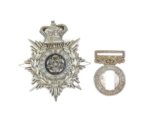 A Victorian Officer's Silvered Metal Helmet Plate to the 6th West York Militia, of three part construction with QV crown over
