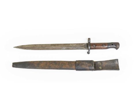 A British 1903 Pattern Bayonet, the steel blade with crowned ER, bend mark, broad arrow over EFD, inspector's mark and issue 