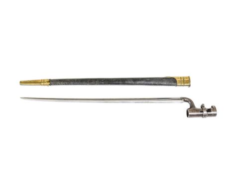 A British 1853 Pattern Socket Bayonet, the 44cm fullered triangular section steel blade with War Department markings to ricas