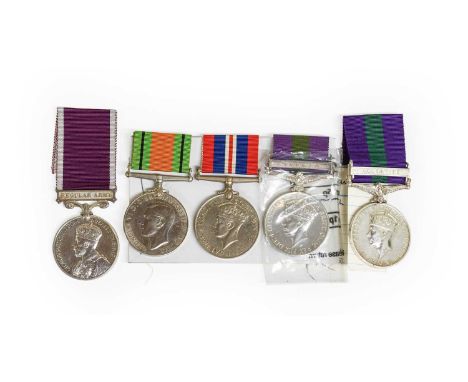 An Army Long Service and Good Conduct Medal (George V) and a General Service Medal 1918-62 (George VI), with clasp PALESTINE,