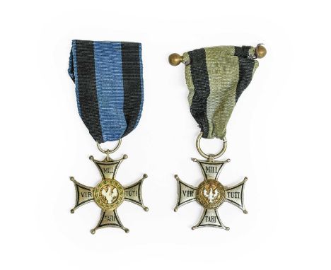 Two Polish Virtuti Militari Medals, V Class, in silver plate and enamel (2)