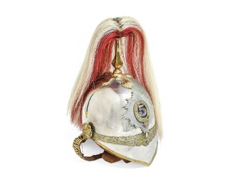 An 1871 Pattern Cavalry Trooper's Helmet, with silver plated shell surmounted by a red and white horsehair plume set into the