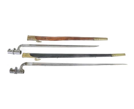 A British 1853 Pattern Socket Bayonet, the 43cm triangular section steel blade with crowned B/67, the socket with later Farsi