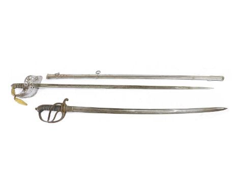A Victorian 1895 Pattern Infantry Officer’s Sword, the 82.5cm steel epee blade etched with royal cypher and foliate strapwork