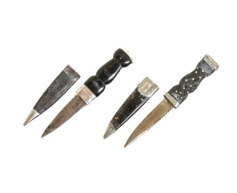 A Late Victorian Sgian Dubh, with 9cm scallop back steel blade, the ebony grip carved on one side with celtic basketweave and