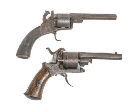 A 19th Century Belgian Pinfire Six Shot Revolver, 8.5cm octagonal barrel, the cylinder with Liege proof marks, folding trigge