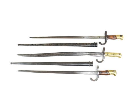 A French M1866 Chassepot Yataghan Sword Bayonet, the fullered T section steel blade faintly engraved with armourer's mark to 