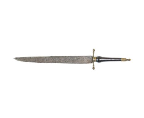 A Very Rare Late 17th Century Plug Bayonet, the 23cm single edge steel blade double edged for the last 15cm, one side with ar