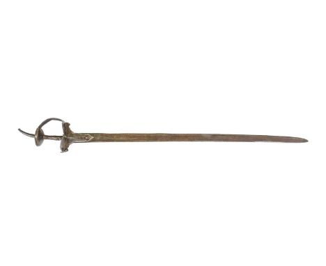 An Early 19th Century Indian Firangi Sword, the 91cm single edge triple fullered steel blade reinforced at the ricasso and in