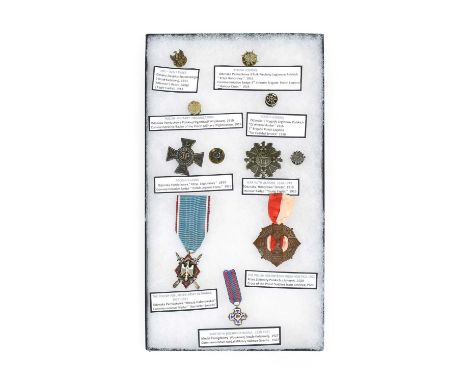A Display of Eleven Polish Medals and Badges, comprising a Polish Legions Cross and lapel badge, a War with Ukraine "Young Ea